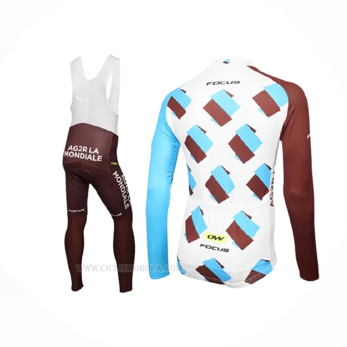 2016 Ropa Ciclismo Ag2rla Blanco Marron Mangas Largas y Culotte Lunga